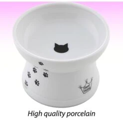 Necoichi Ceramic Elevated Cat Food Bowl, White Paw Print -Dog Supplies Shop 118993 PT3. AC SS1800 V1674730099