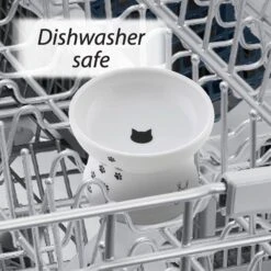 Necoichi Ceramic Elevated Cat Food Bowl, White Paw Print -Dog Supplies Shop 118993 PT4. AC SS1800 V1674730098