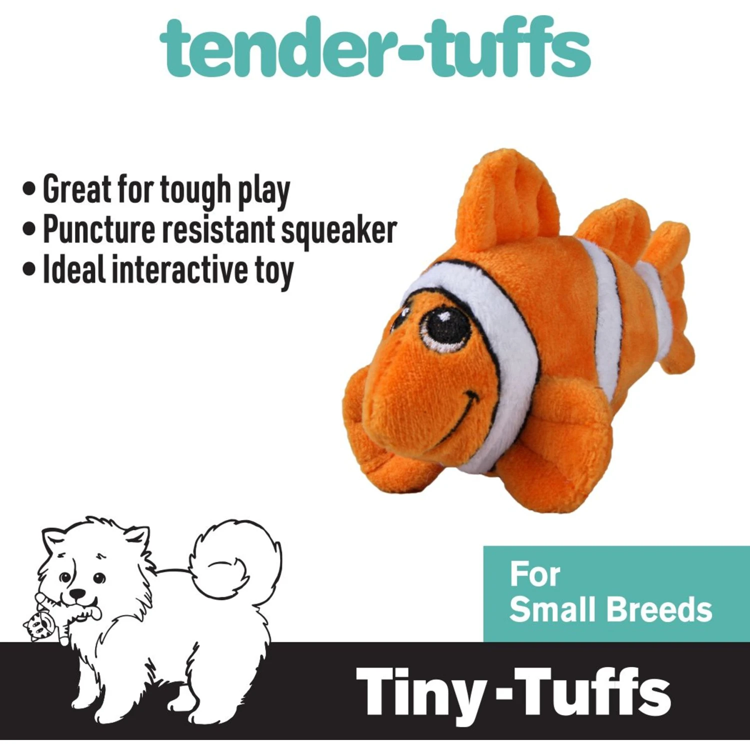 Snuggle Puppy Tender-Tuffs Clownfish Tough Dog Toy 4 Snuggle Puppy Tender-Tuffs Clownfish Tough Dog Toy - Image 2