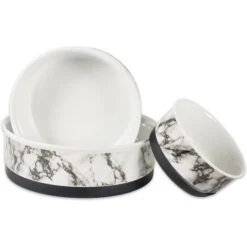 Bone Dry Non-Skid White Marble Ceramic Dog & Cat Bowl Set -Dog Supplies Shop 185447 PT5. AC SS1800 V1599182465