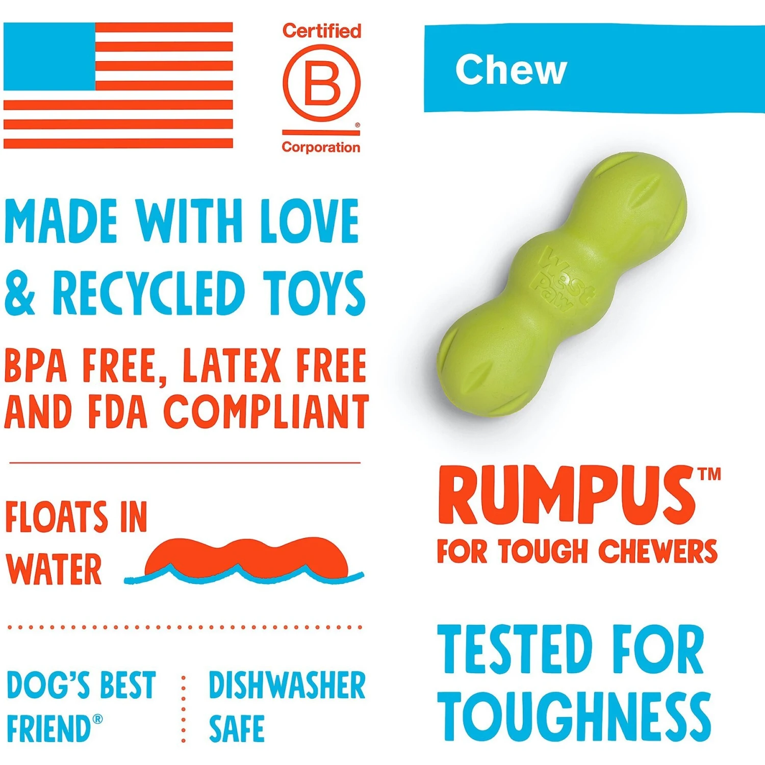 West Paw Rumpus Small Tough Dog Chew Toy 6 West Paw Rumpus Small Tough Dog Chew Toy - Image 4