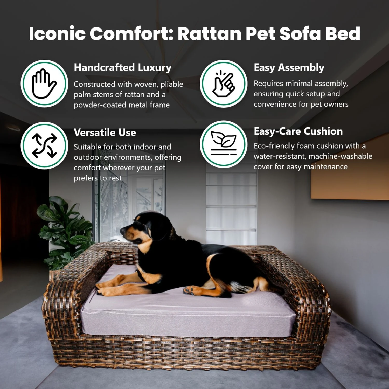 Iconic Pet Rattan Sofa Cat & Dog Bed With Removable Cover, Caramel & Mocha 7 Iconic Pet Rattan Sofa Cat & Dog Bed With Removable Cover, Caramel & Mocha - Image 5