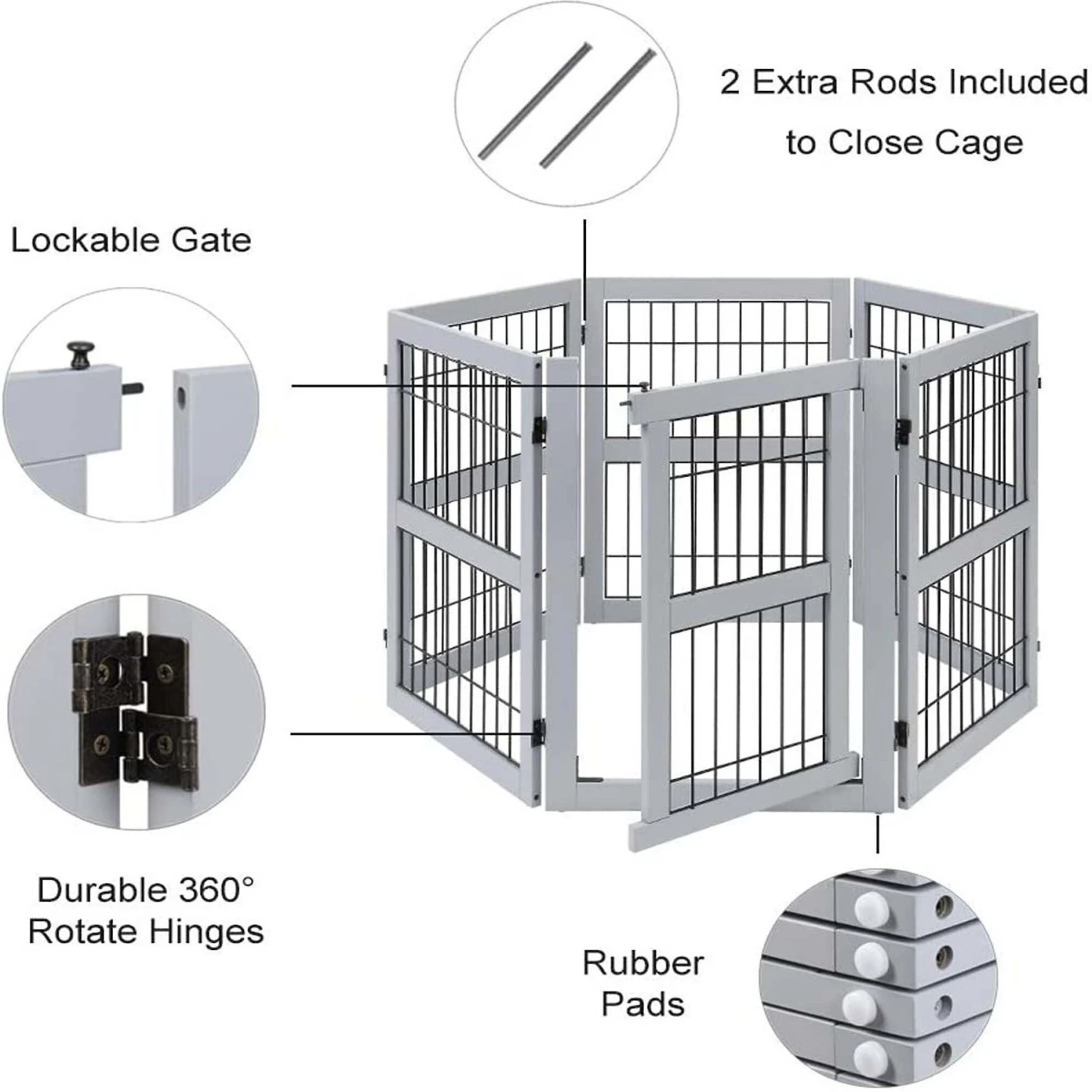 Unipaws 6 Panel Wooden Wire Dog Gate 9 Unipaws 6 Panel Wooden Wire Dog Gate - Image 7