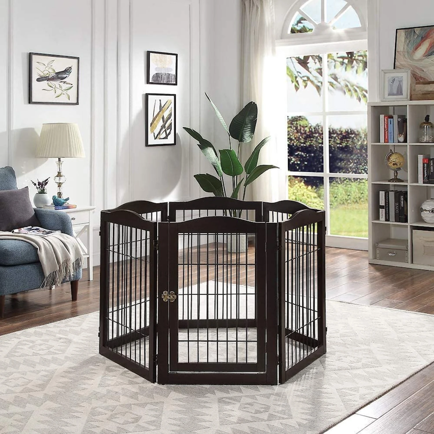 Unipaws 31.5-in 6 Panel Freestanding Wooden Wire Dog & Cat Gate, Espresso 4 Unipaws 31.5-in 6 Panel Freestanding Wooden Wire Dog & Cat Gate, Espresso - Image 2