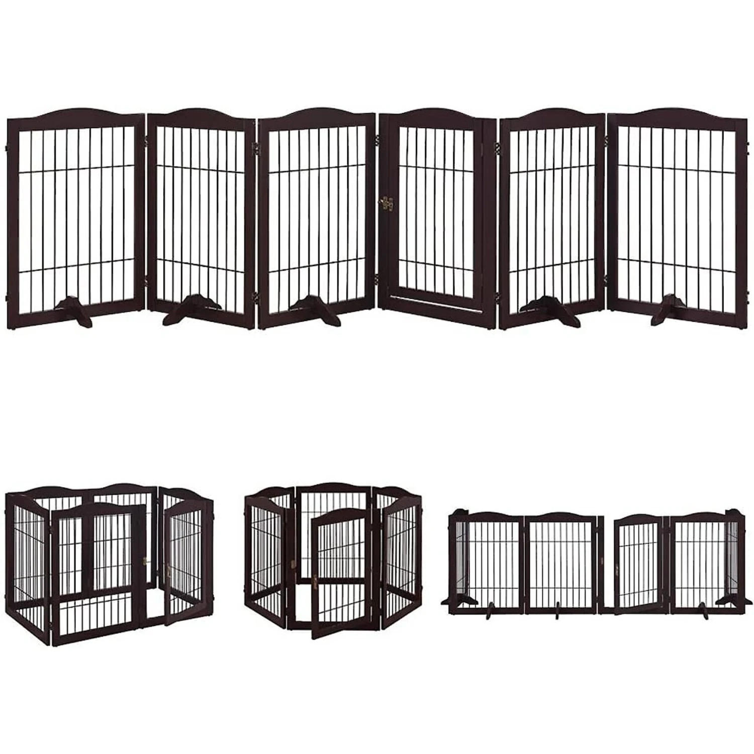 Unipaws 31.5-in 6 Panel Freestanding Wooden Wire Dog & Cat Gate, Espresso 5 Unipaws 31.5-in 6 Panel Freestanding Wooden Wire Dog & Cat Gate, Espresso - Image 3