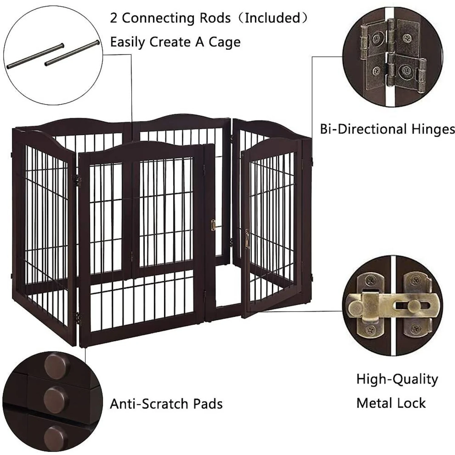 Unipaws 31.5-in 6 Panel Freestanding Wooden Wire Dog & Cat Gate, Espresso 8 Unipaws 31.5-in 6 Panel Freestanding Wooden Wire Dog & Cat Gate, Espresso - Image 6