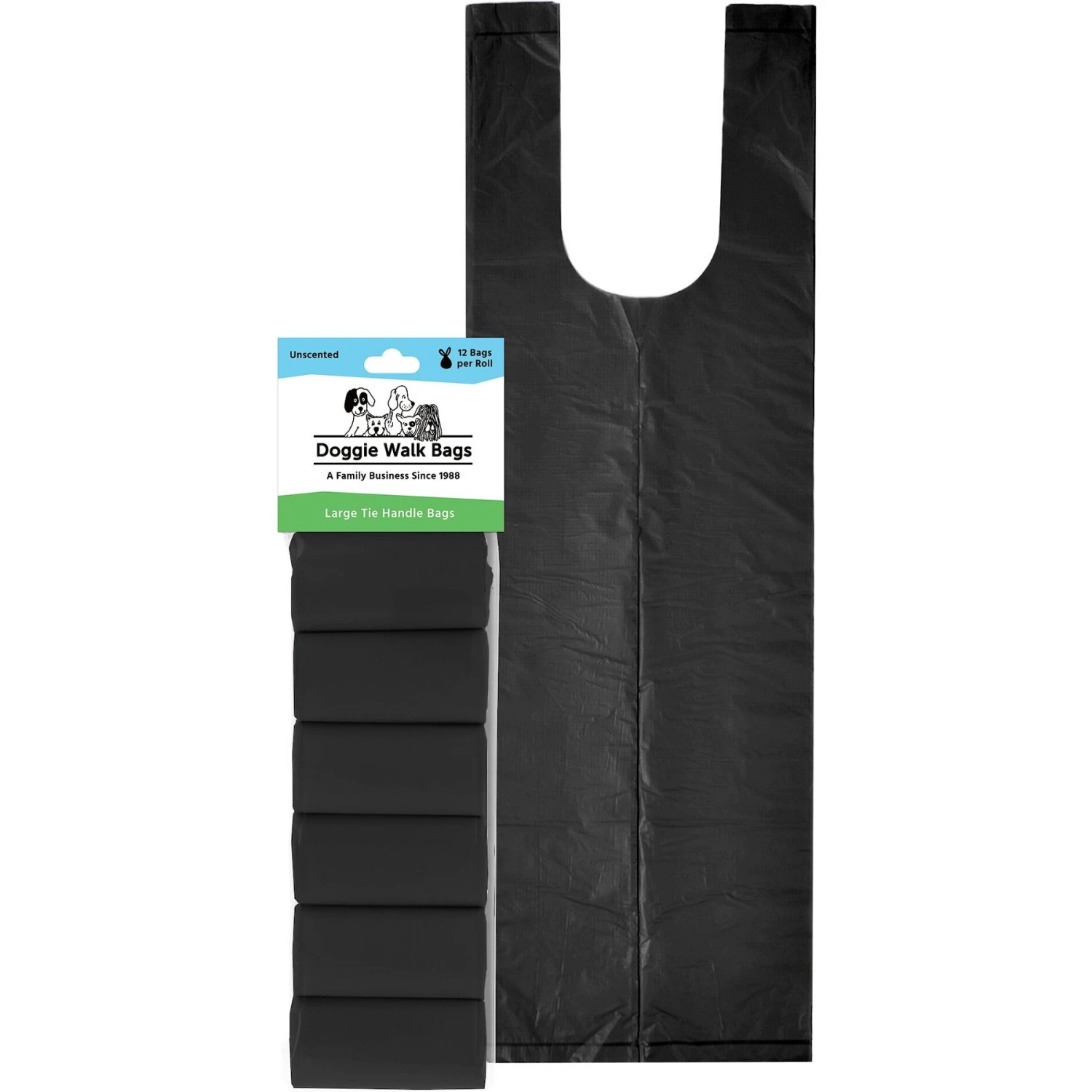 Doggie Walk Bags Uncented Tie Handle Dog Poop Bags, Black, 72 Count 3 Doggie Walk Bags Uncented Tie Handle Dog Poop Bags, Black, 72 Count