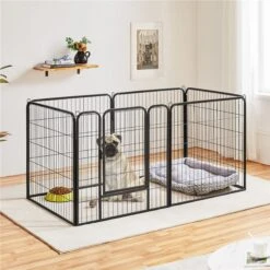 Yaheetech Heavy Duty Wire Dog & Cat Playpen, Black