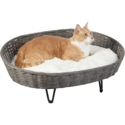Frisco Elevated Rectangle Wicker Dog & Cat Bed With Eyelash Faux Fur Cushion -Dog Supplies Shop 296679 PT2. AC SS1800 V1633727726