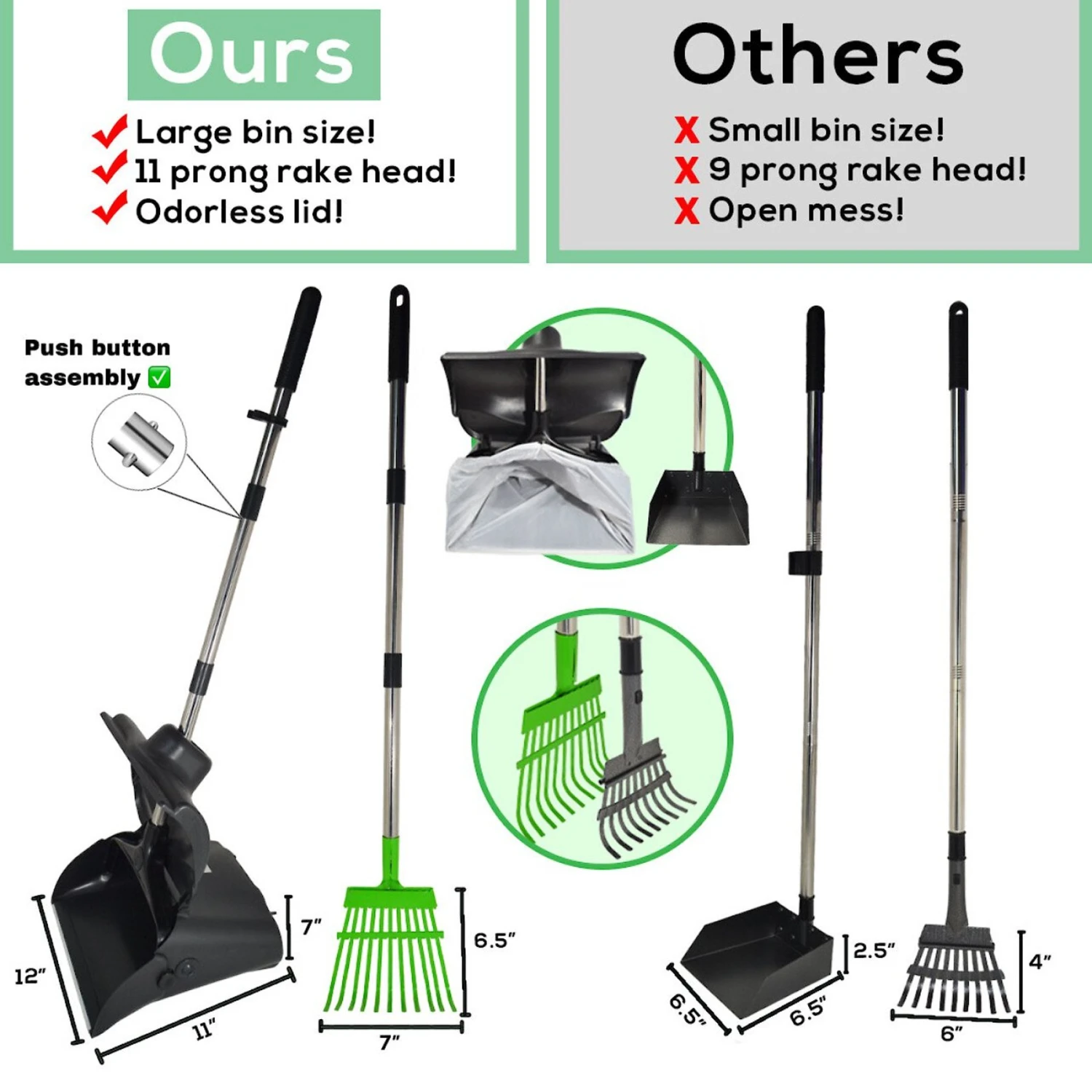 Hygena Scoop Odor Blocking Swivel Bin & Long Handle Rake Dog Poop Scooper 4 Hygena Scoop Odor Blocking Swivel Bin & Long Handle Rake Dog Poop Scooper - Image 2