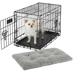 MidWest ICrate Fold & Carry Double Door Collapsible Wire Dog Crate & MidWest Quiet Time Ombre Swirl Dog Crate Mat