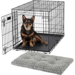 MidWest ICrate Fold & Carry Single Door Collapsible Wire Dog Crate & MidWest Quiet Time Ombre Swirl Dog Crate Mat