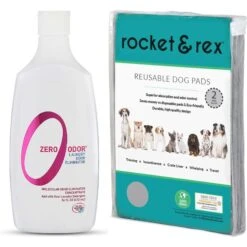 Zero Odor Laundry Pet Odor Eliminator, 16-oz Bottle & Rocket & Rex Washable Cat Pee Pads