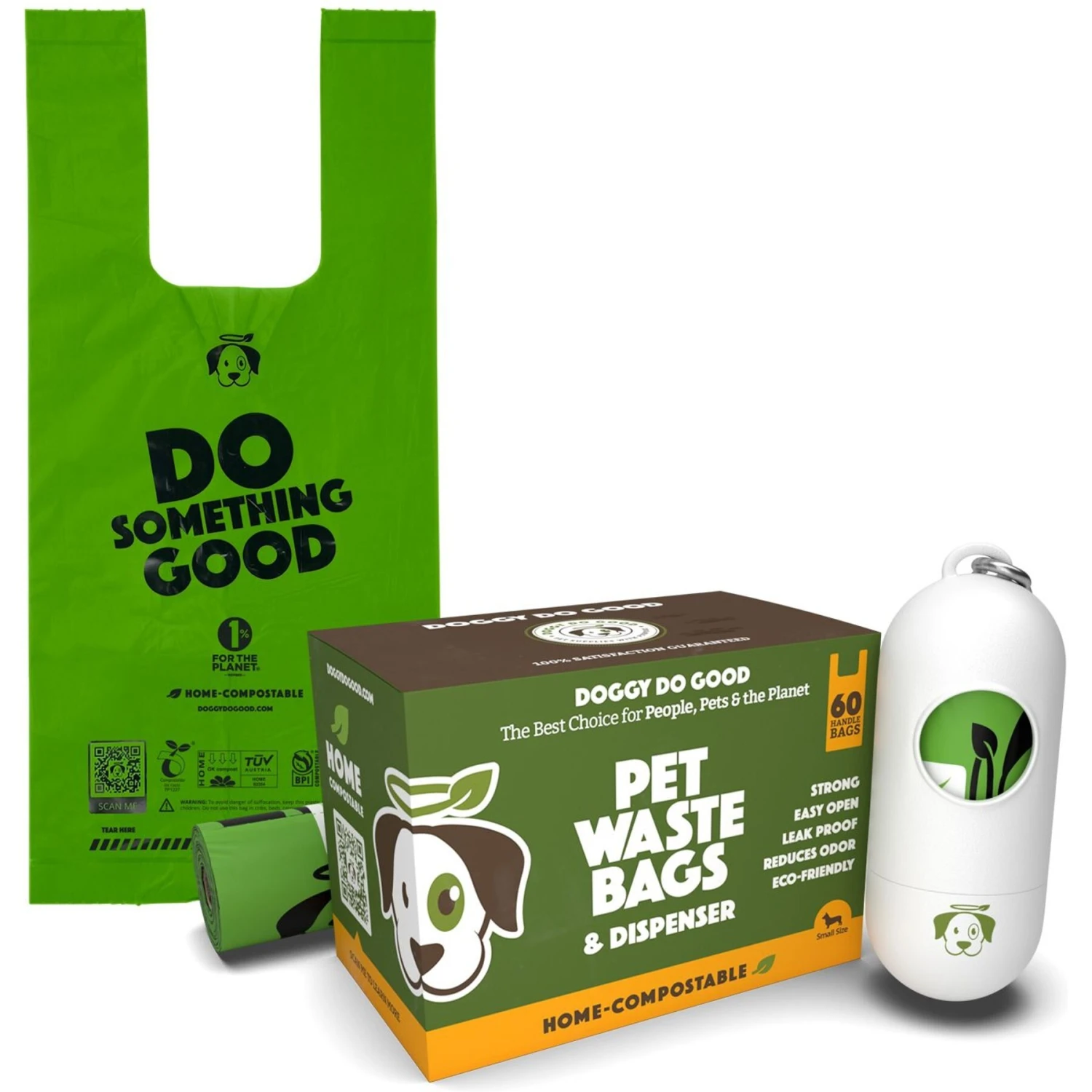 Doggy Do Good Certified Home Compostable Premium Dog & Cat Waste Bags, Small Handle Bags - On Rolls + Dispenser, 60 Count 3 Doggy Do Good Certified Home Compostable Premium Dog & Cat Waste Bags, Small Handle Bags - On Rolls + Dispenser, 60 Count