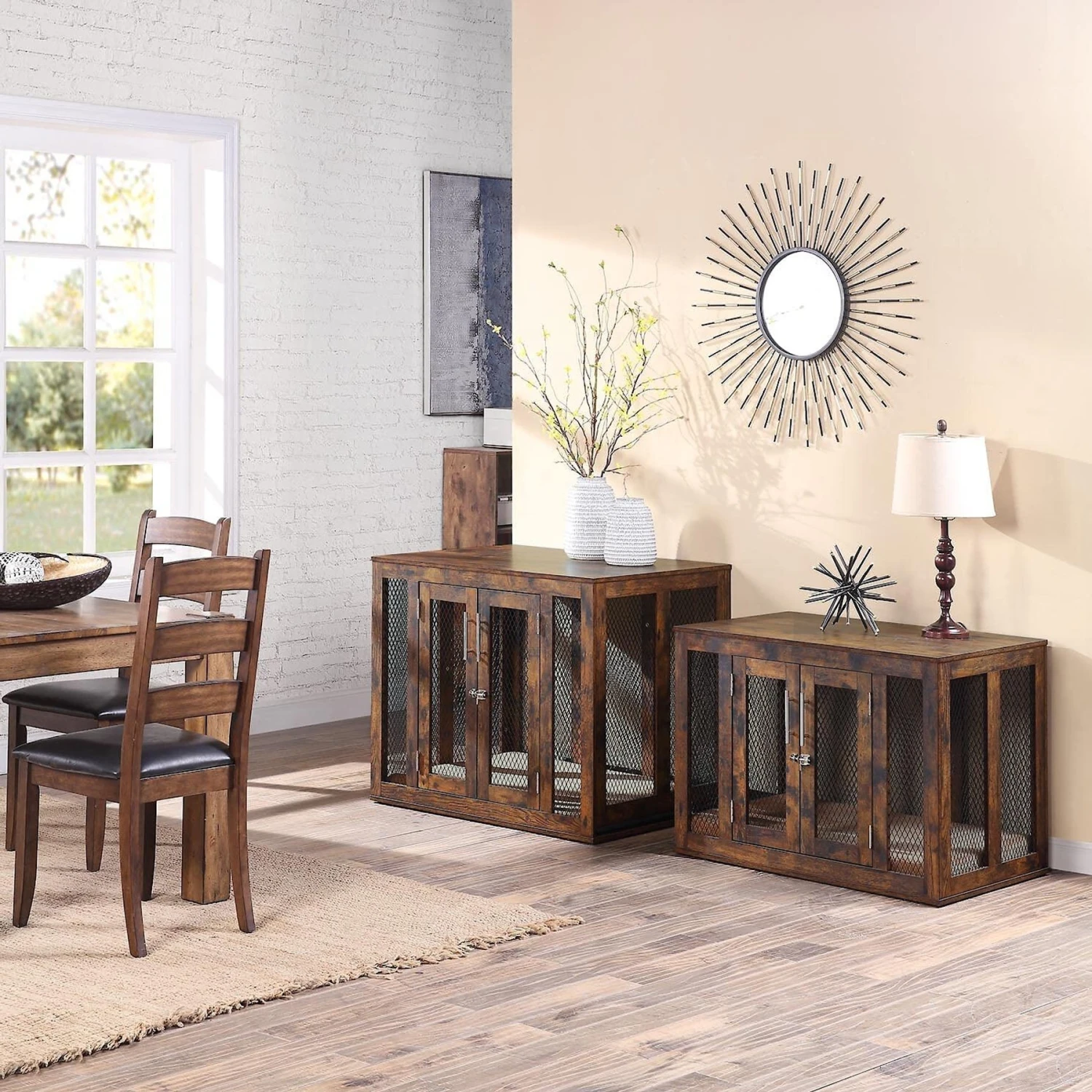 Unipaws Furniture Style Dog Crate With Tray, Rustic Brown 8 Unipaws Furniture Style Dog Crate With Tray, Rustic Brown - Image 6