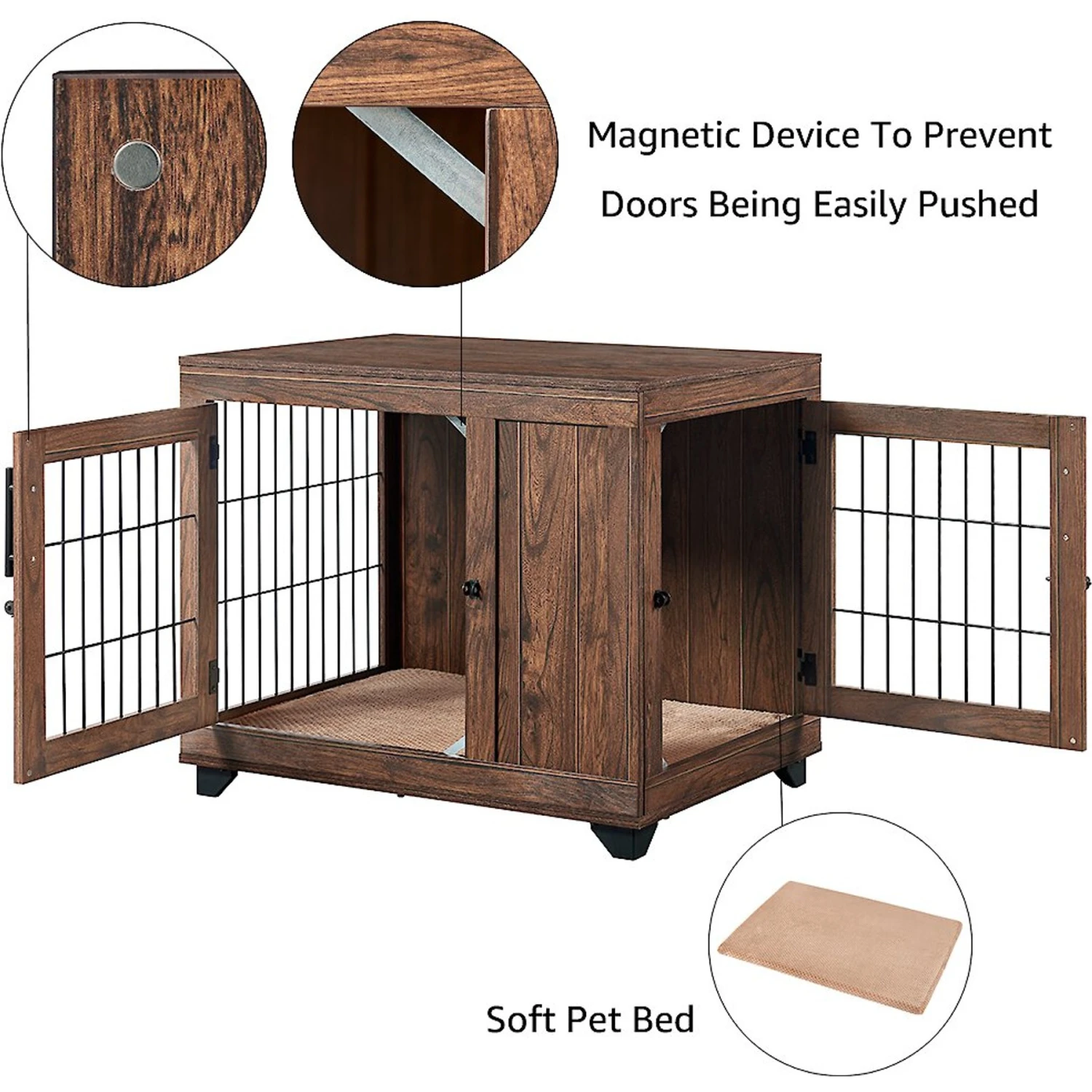 Unipaws Wooden Wire Furniture End Table Dog Crate, Walnut 7 Unipaws Wooden Wire Furniture End Table Dog Crate, Walnut - Image 5