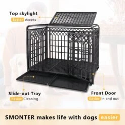 SMONTER Heavy Duty Double Lock Metal Large Breed Dog Crate, Dark Silver -Dog Supplies Shop 517278 PT2. AC SS1800 V1650393708