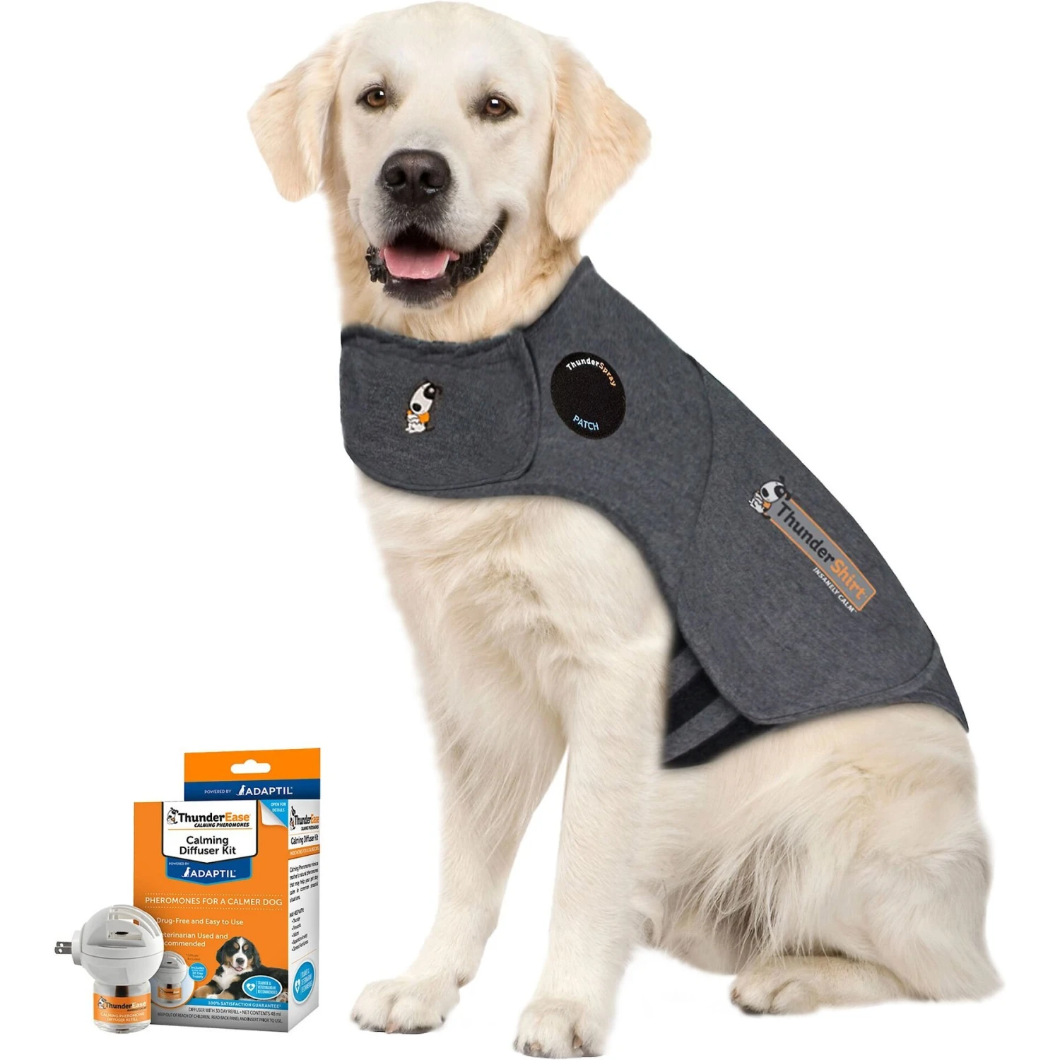 ThunderShirt Classic Anxiety & Calming Vest For Dogs, Heather Grey & ThunderEase Calming Diffuser For Dogs 3 ThunderShirt Classic Anxiety & Calming Vest For Dogs, Heather Grey & ThunderEase Calming Diffuser For Dogs