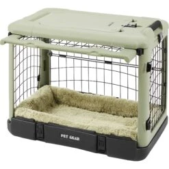 Pet Gear The Other Door Double Door Collapsible Wire Dog Crate & Plush Pad, Sage -Dog Supplies Shop 64489 PT4. AC SS1800 V1562169784