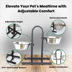 Iconic Pet U Design Adjustable Stainless Steel Pet Double Dog Bowl -Dog Supplies Shop 652190 PT4. AC SS1800 V1663881146