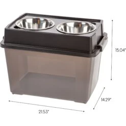 IRIS USA WeatherPro Airtight Elevated Pet Feeder With Food Storage Container & Bowls In Lid, Smoke/Black, 8-cup -Dog Supplies Shop 65478 PT5. AC SS1800 V1461606815