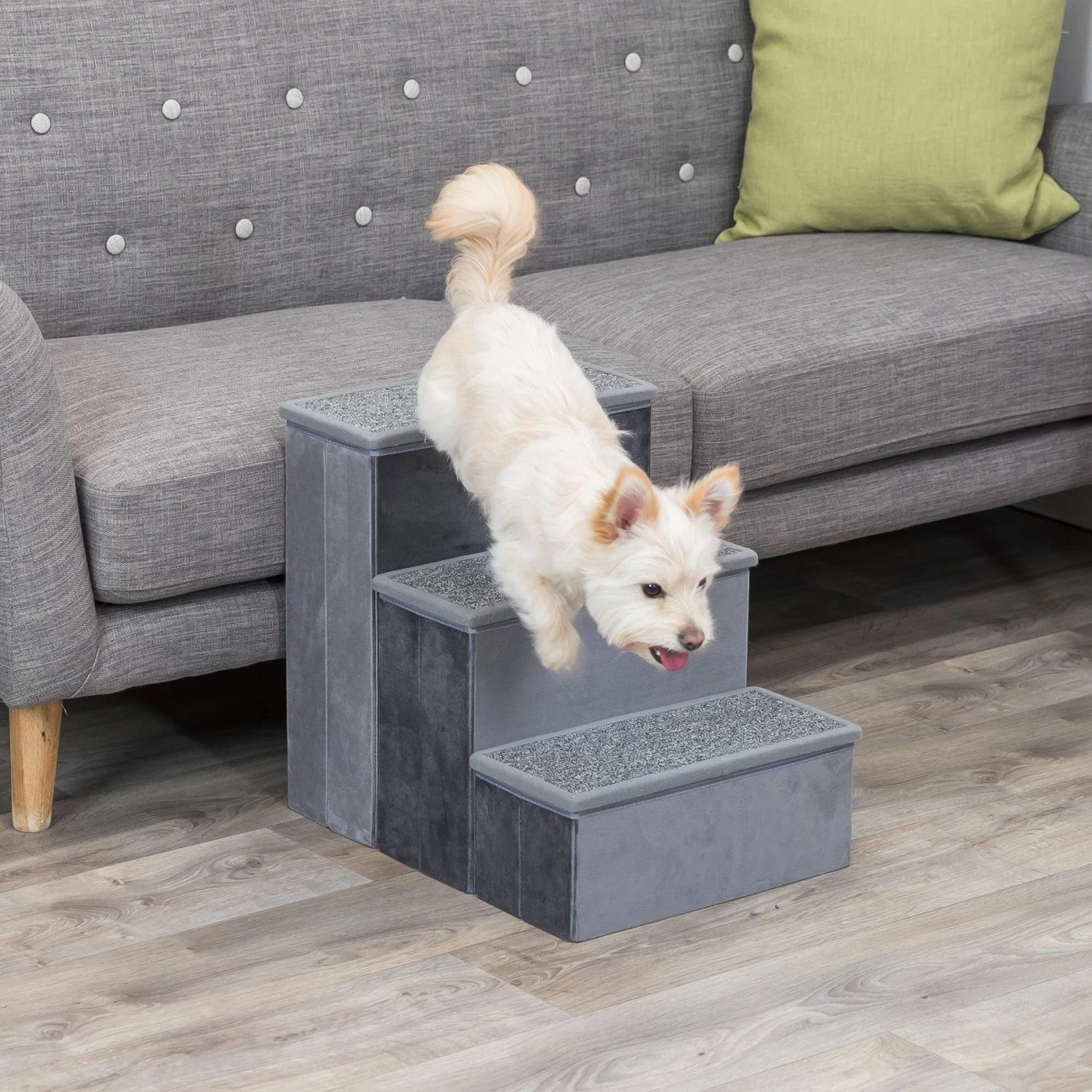 TRIXIE Velour Foldable Cat & Dog Stairs With Storage, Gray 4 TRIXIE Velour Foldable Cat & Dog Stairs With Storage, Gray - Image 2