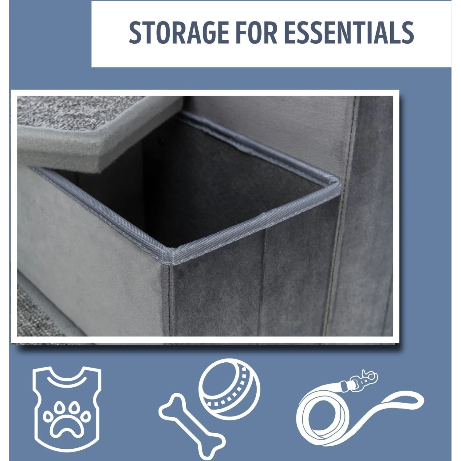 TRIXIE Velour Foldable Cat & Dog Stairs With Storage, Gray 8 TRIXIE Velour Foldable Cat & Dog Stairs With Storage, Gray - Image 6