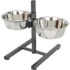 Iconic Pet Adjustable Stainless Steel Elevated Dog Bowl, H Design