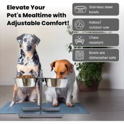 Iconic Pet Adjustable Stainless Steel Elevated Dog Bowl, H Design -Dog Supplies Shop 701886 PT2. AC SS1800 V1668110957