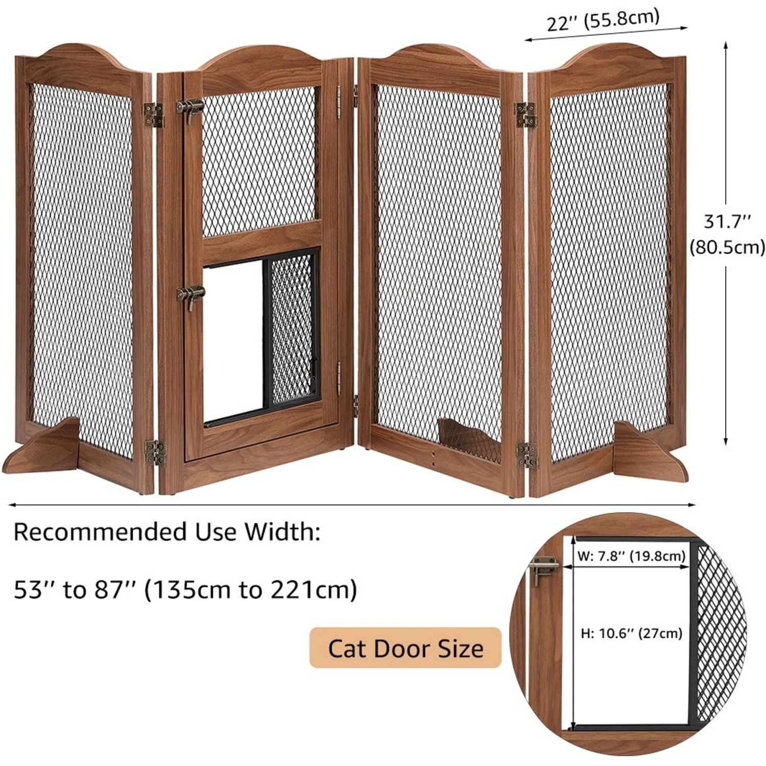 Unipaws 4 Panel Wire Mesh Dog & Cat Gate With Small Pet Door, Walnut, Large 5 Unipaws 4 Panel Wire Mesh Dog & Cat Gate With Small Pet Door, Walnut, Large - Image 3