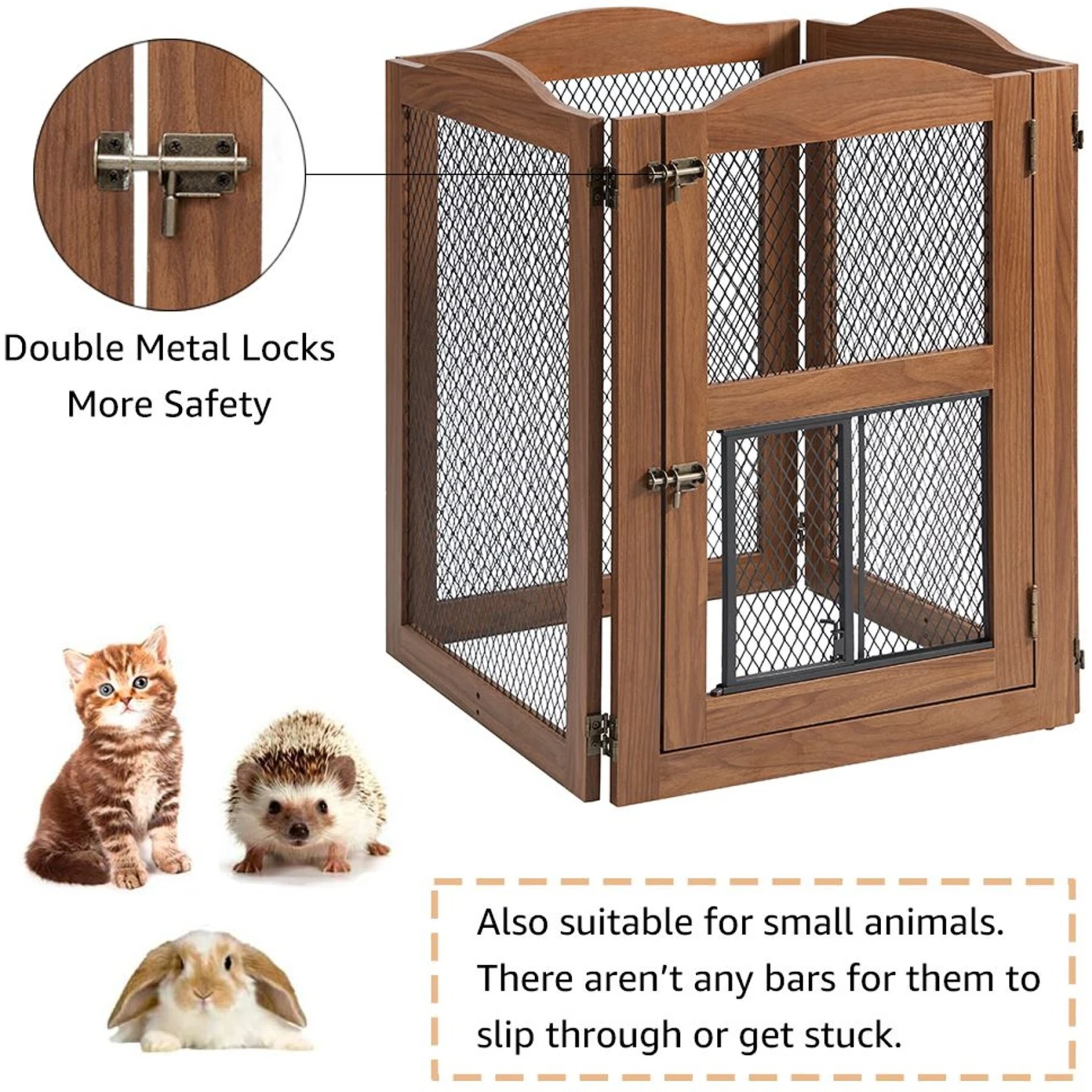Unipaws 4 Panel Wire Mesh Dog & Cat Gate With Small Pet Door, Walnut, Large 7 Unipaws 4 Panel Wire Mesh Dog & Cat Gate With Small Pet Door, Walnut, Large - Image 5
