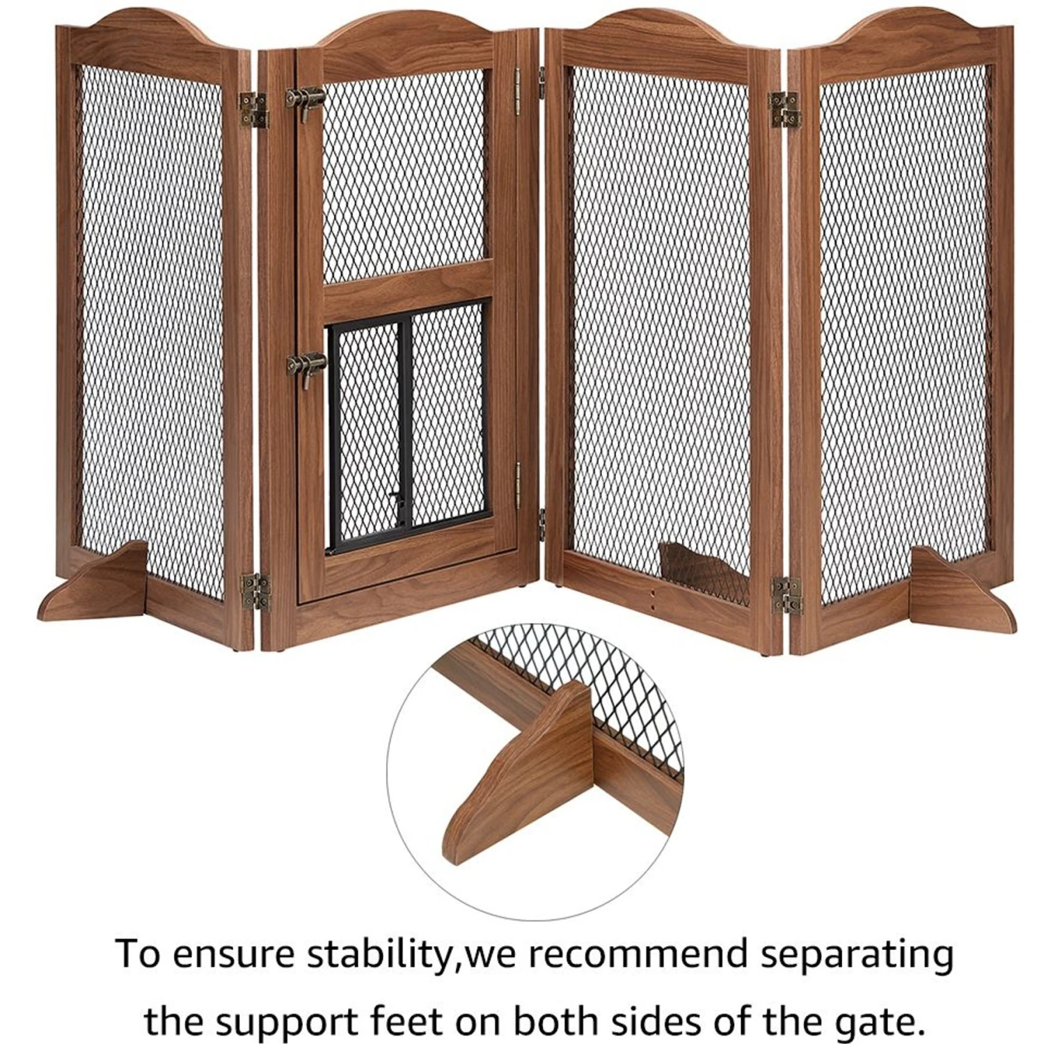 Unipaws 4 Panel Wire Mesh Dog & Cat Gate With Small Pet Door, Walnut, Large 9 Unipaws 4 Panel Wire Mesh Dog & Cat Gate With Small Pet Door, Walnut, Large - Image 7