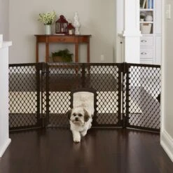 MyPet Extra Wide Cat & Dog Gate With Pet Door, Brown