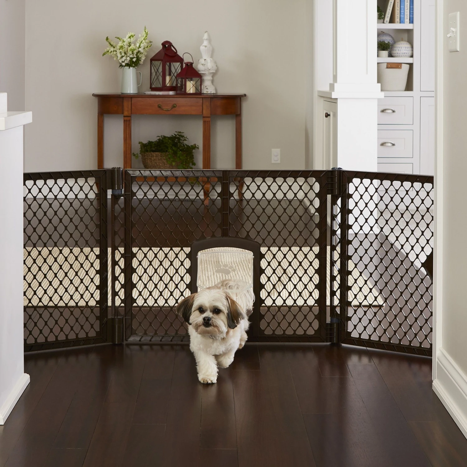 MyPet Extra Wide Cat & Dog Gate With Pet Door, Brown 3 MyPet Extra Wide Cat & Dog Gate With Pet Door, Brown