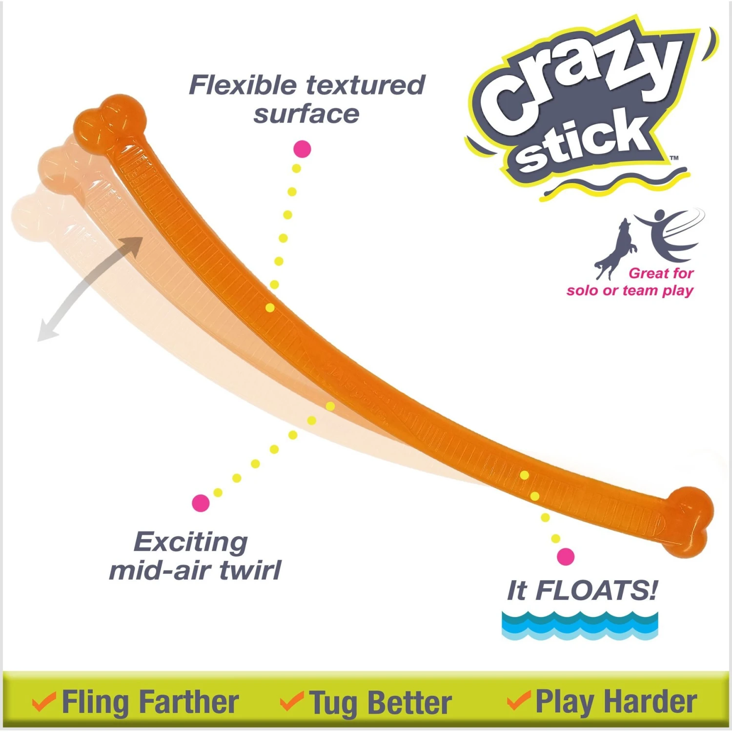Nylabone Power Play Crazy Stick Dog Toy, Orange 4 Nylabone Power Play Crazy Stick Dog Toy, Orange - Image 2