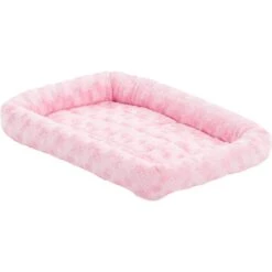 MidWest Quiet Time Fashion Plush Bolster Dog Crate Mat, Pink