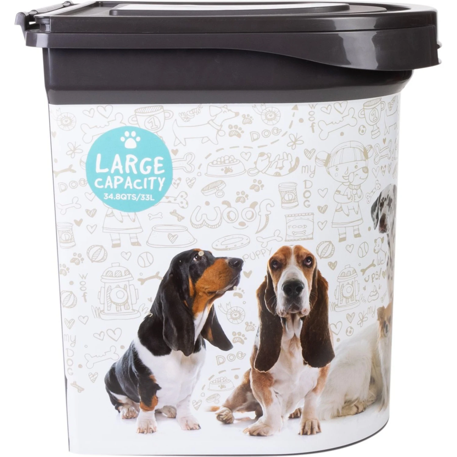 Pounce + Fetch Air Tight Cat & Dog Food Storage Container On Wheels With Scoop & Lock Cover, White, 33-lit 3 Pounce + Fetch Air Tight Cat & Dog Food Storage Container On Wheels With Scoop & Lock Cover, White, 33-lit