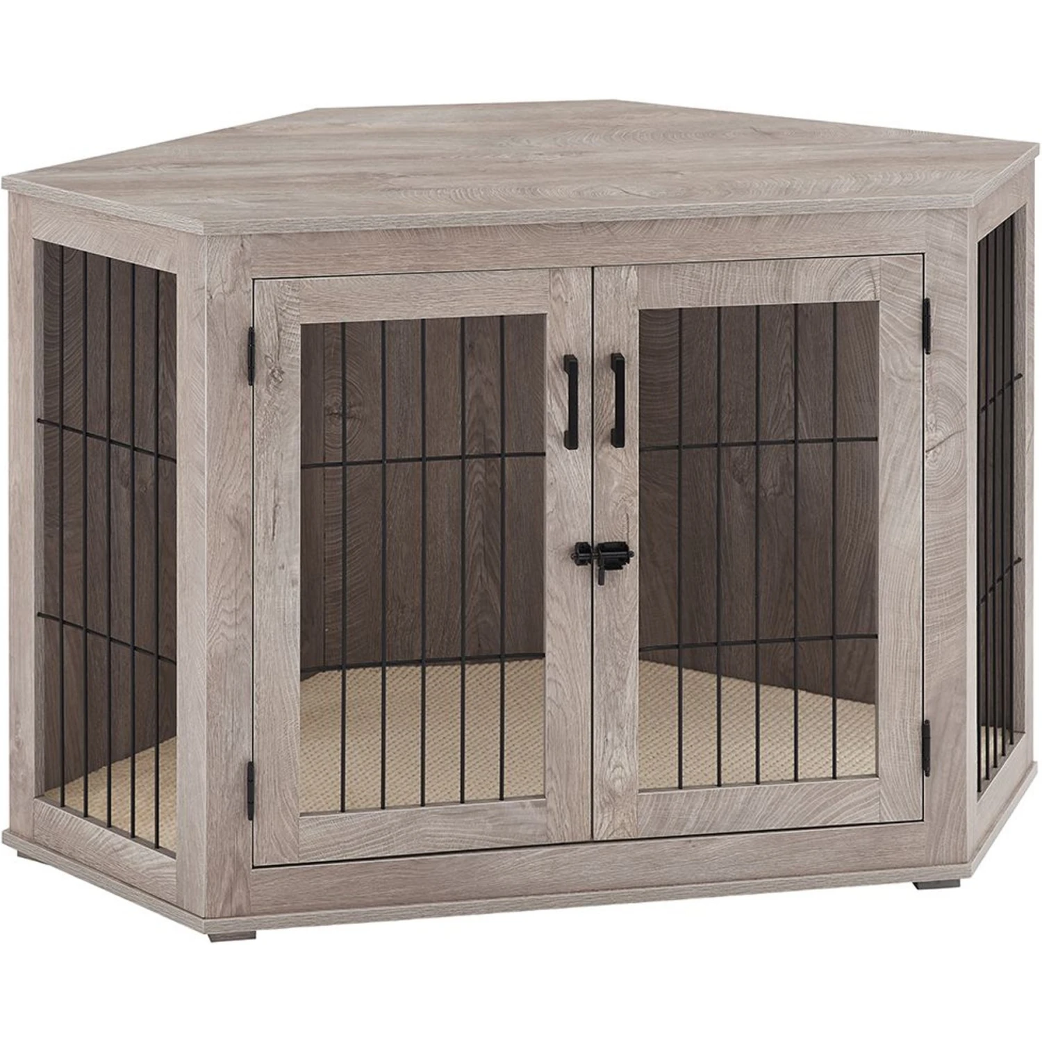 Unipaws Furniture Corner Dog Crate With Cushion, Weathered Grey 5 Unipaws Furniture Corner Dog Crate With Cushion, Weathered Grey - Image 3