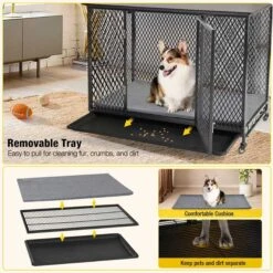 Aivituvin Side End Table Furniture Style Dog Crate With Tray, Cushion & Casters -Dog Supplies Shop 814846 PT3. AC SS1800 V1679591779