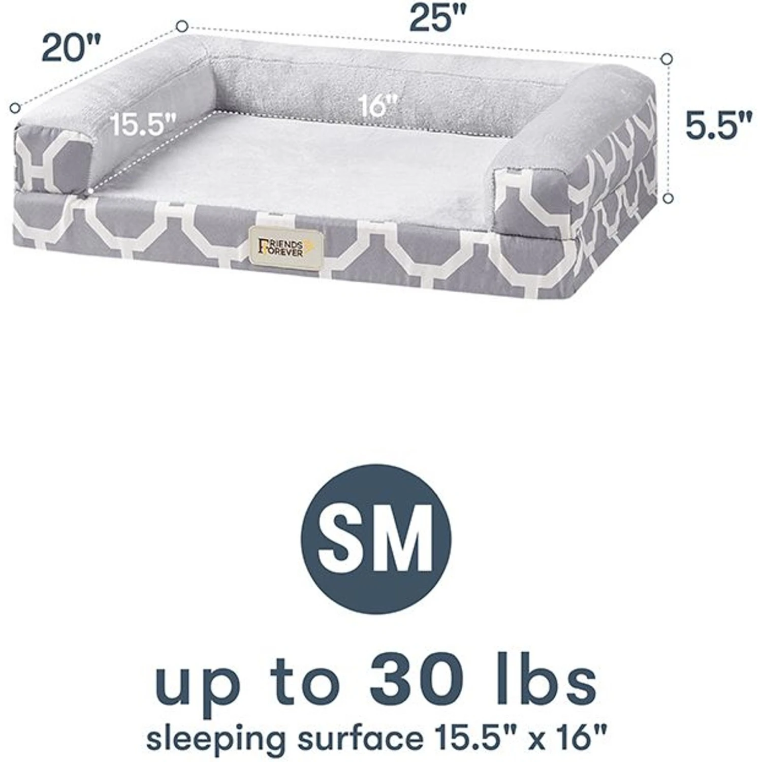 Friends Forever Harper Orthopedic Couch Bolster Sofa With Removable Cover Cat & Dog Bed, Grey 9 Friends Forever Harper Orthopedic Couch Bolster Sofa With Removable Cover Cat & Dog Bed, Grey - Image 7