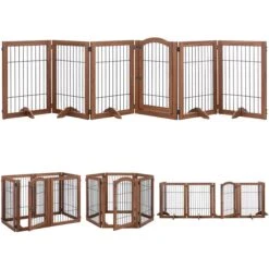 Unipaws 6 Panel Freestanding Wooden Wire Dog & Cat Gate, Walnut, Large -Dog Supplies Shop 880062 PT2. AC SS1800 V1686079587