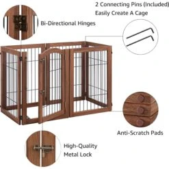 Unipaws 6 Panel Freestanding Wooden Wire Dog & Cat Gate, Walnut, Large -Dog Supplies Shop 880062 PT4. AC SS1800 V1686079645