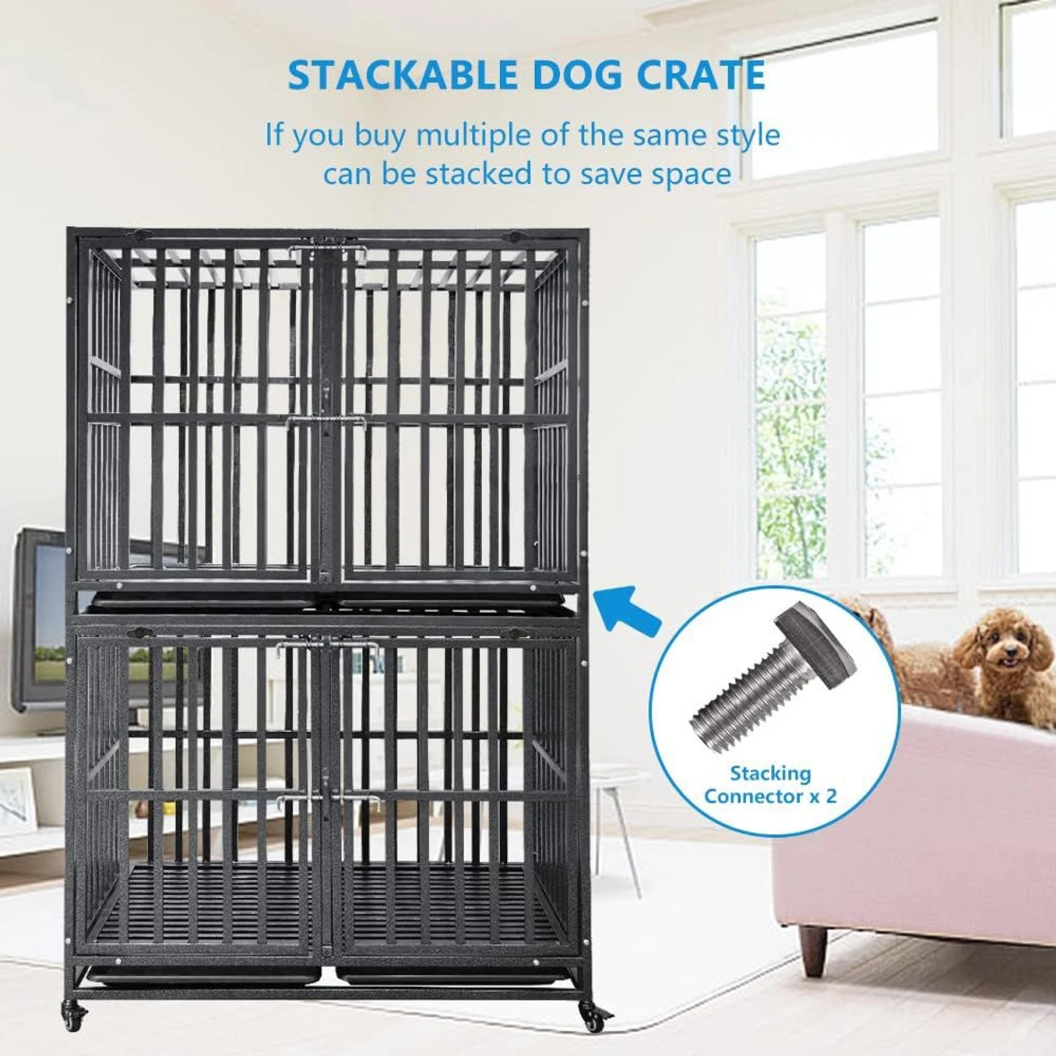 SMONTER Stackable Heavy Duty Dog Crate 6 SMONTER Stackable Heavy Duty Dog Crate - Image 4