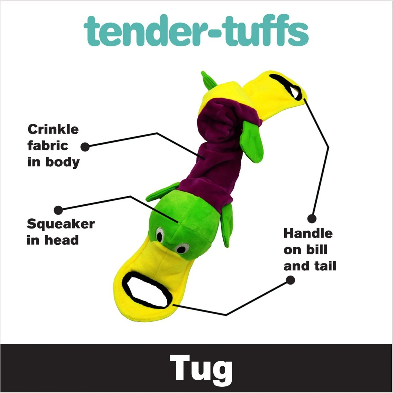 Snuggle Puppy Tender-Tuffs Tug Platypus Squeaky Dog Plush Toy, Purple, Large 4 Snuggle Puppy Tender-Tuffs Tug Platypus Squeaky Dog Plush Toy, Purple, Large - Image 2
