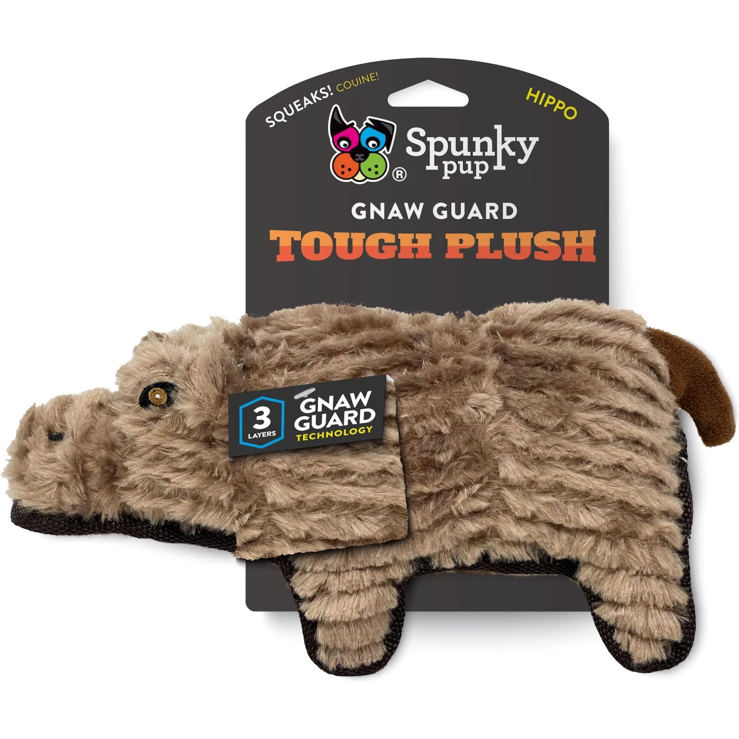 Spunky Pup Tough Plush Dog Toy, Gray, Hippo 3 Spunky Pup Tough Plush Dog Toy, Gray, Hippo