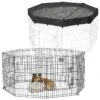 MidWest Wire Dog Exercise Pen With Step-Thru Door, Black E-Coat & MidWest Exercise Pen Top Fabric Mesh Sunscreen Accessory, Octagonal Configuration, Black -Dog Supplies Shop 939326 MAIN. AC SS1800 V1691785956