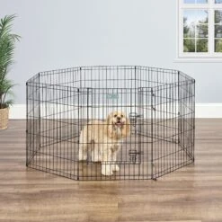 MidWest Wire Dog Exercise Pen With Step-Thru Door, Black E-Coat & MidWest Exercise Pen Top Fabric Mesh Sunscreen Accessory, Octagonal Configuration, Black -Dog Supplies Shop 939326 PT3. AC SS1800 V1691785955