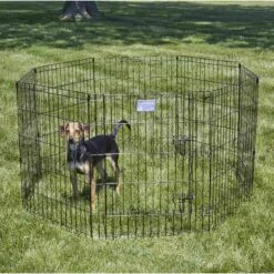 MidWest Wire Dog Exercise Pen With Step-Thru Door, Black E-Coat & MidWest Exercise Pen Top Fabric Mesh Sunscreen Accessory, Octagonal Configuration, Black -Dog Supplies Shop 939326 PT4. AC SS1800 V1691785965