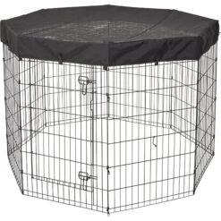 MidWest Wire Dog Exercise Pen With Step-Thru Door, Black E-Coat & MidWest Exercise Pen Top Fabric Mesh Sunscreen Accessory, Octagonal Configuration, Black -Dog Supplies Shop 939326 PT6. AC SS1800 V1691785953