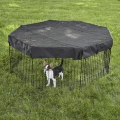 MidWest Wire Dog Exercise Pen With Step-Thru Door, Black E-Coat & MidWest Exercise Pen Top Fabric Mesh Sunscreen Accessory, Octagonal Configuration, Black -Dog Supplies Shop 939326 PT7. AC SS1800 V1691785954